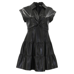 Mila Vegan Leather Deep V-Neck Twist Front Mini Dress