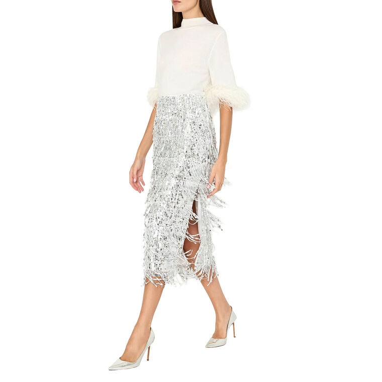 Roxanne Fringe Sequin Midi Skirt image number null