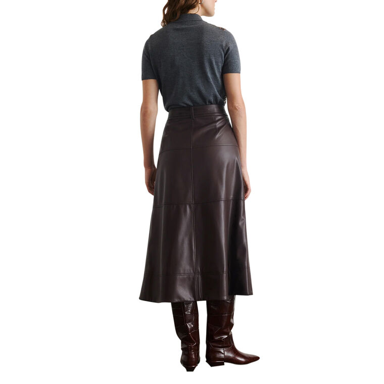 Hudley Vegan Leather Belted Midi Skirt image number null