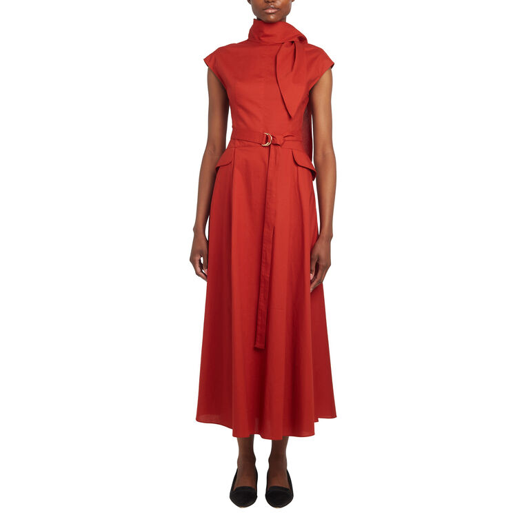 Akane Cap Sleeve Belted Midi Dress image number null