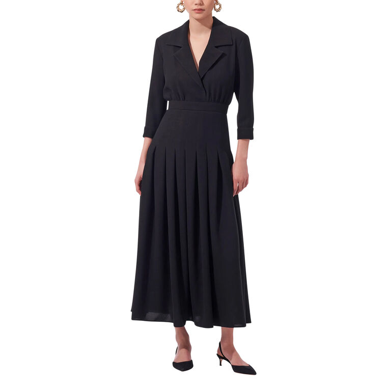 Pleated Wrap Dress With Lapels image number null