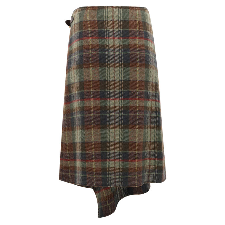 Buckle-Detail Plaid Herringbone Skirt image number null