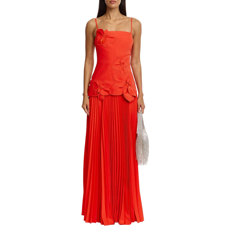 Avison Sleeveless Floral Applique Pleated Maxi Dress image number null