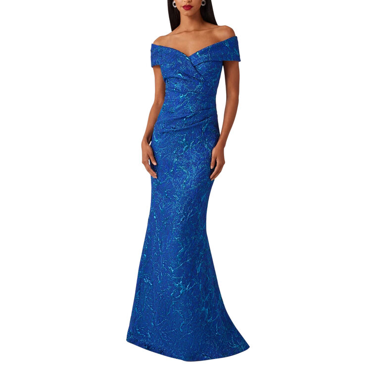 Metallic Jacquard Portrait Side Drape Gown image number null