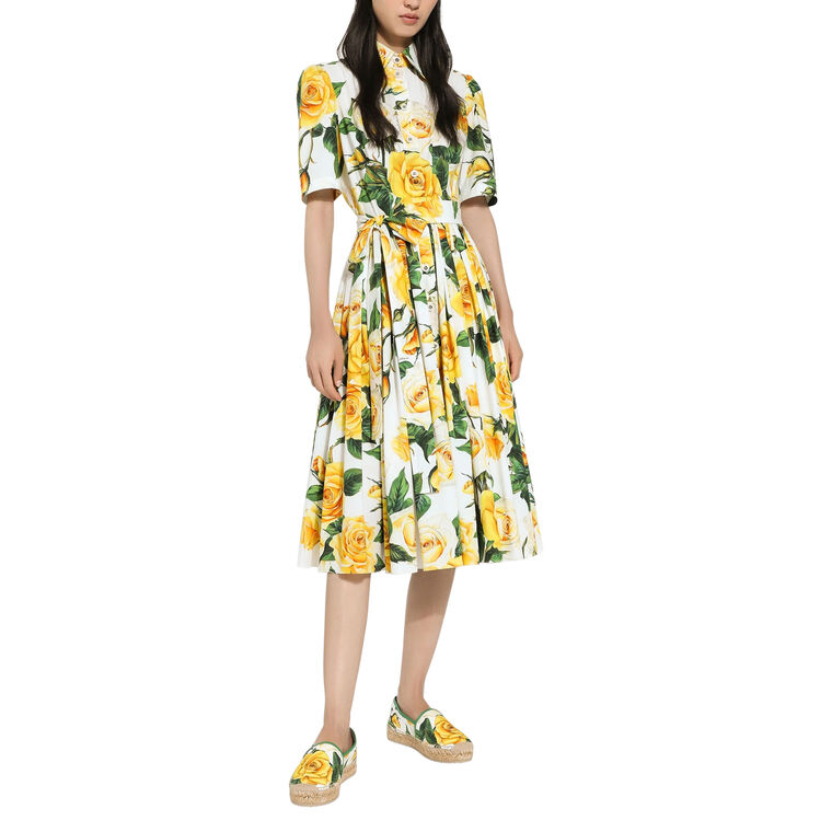 Cotton Shirt Dress With Yellow Rose Print image number null