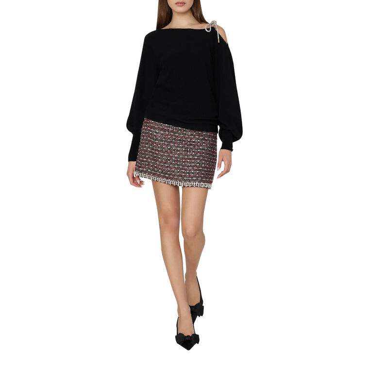 Ida Crystal Bow Cold Shoulder Sweater image number null