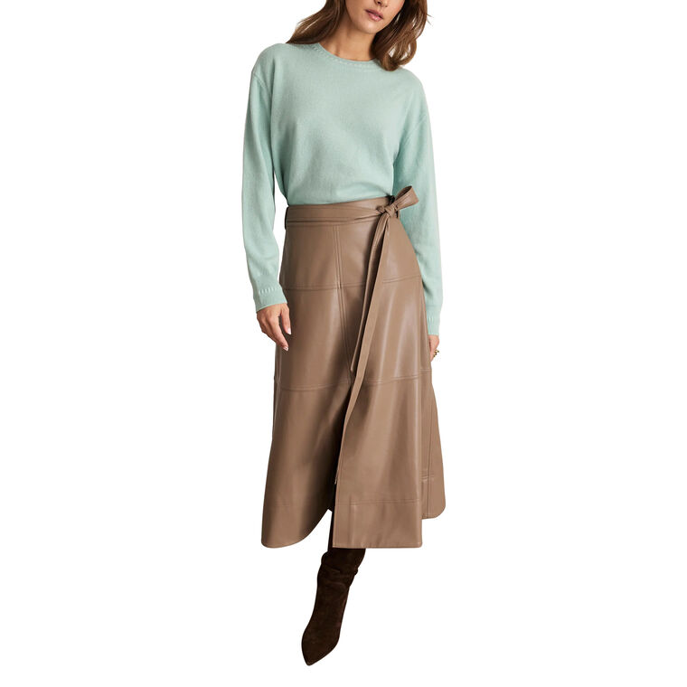 Hudley Belted Vegan Leather Midi Skirt image number null