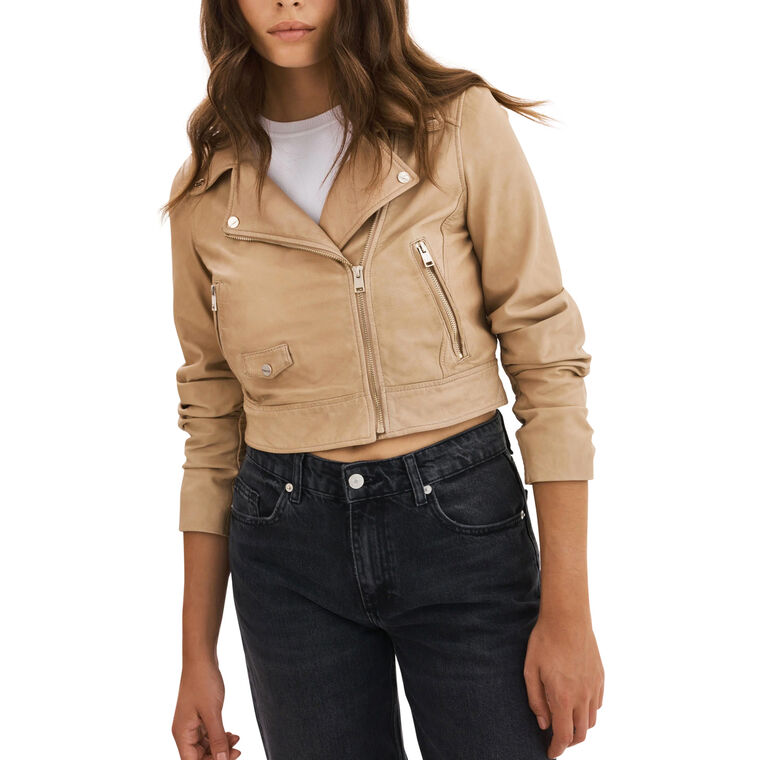 Janika Cropped Leather Biker Jacket image number null