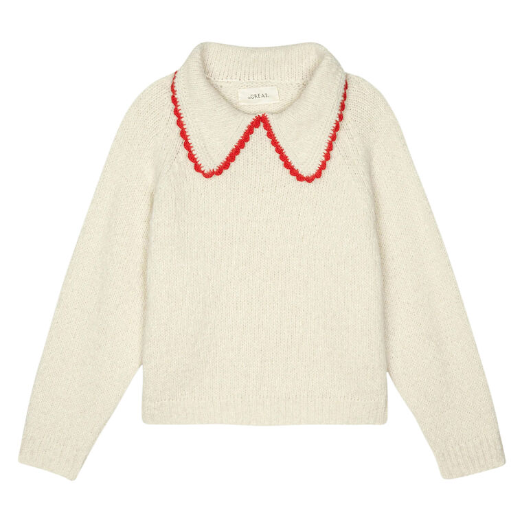 The Crochet Collar Long Sleeve Pullover Sweater image number null