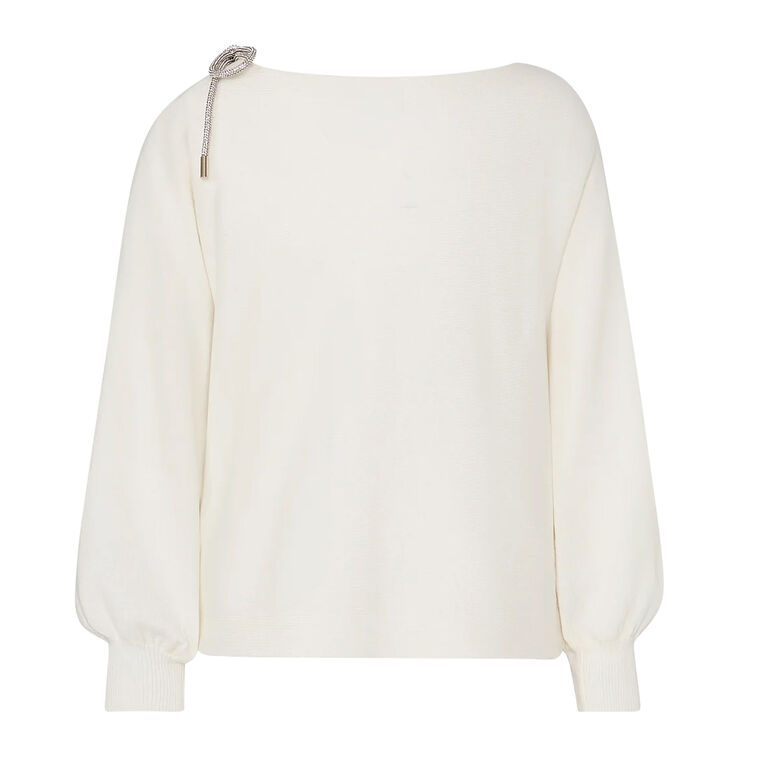 Ida Off-The-Shoulder Crystal Tie Sweater image number null