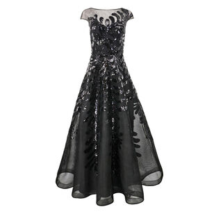 Short Sleeve Sequin Embroidered Ball Gown