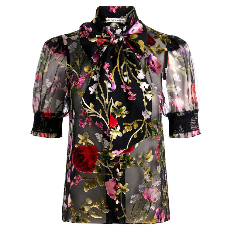 Brentley Tie Neck Puff Sleeve Blouse image number null