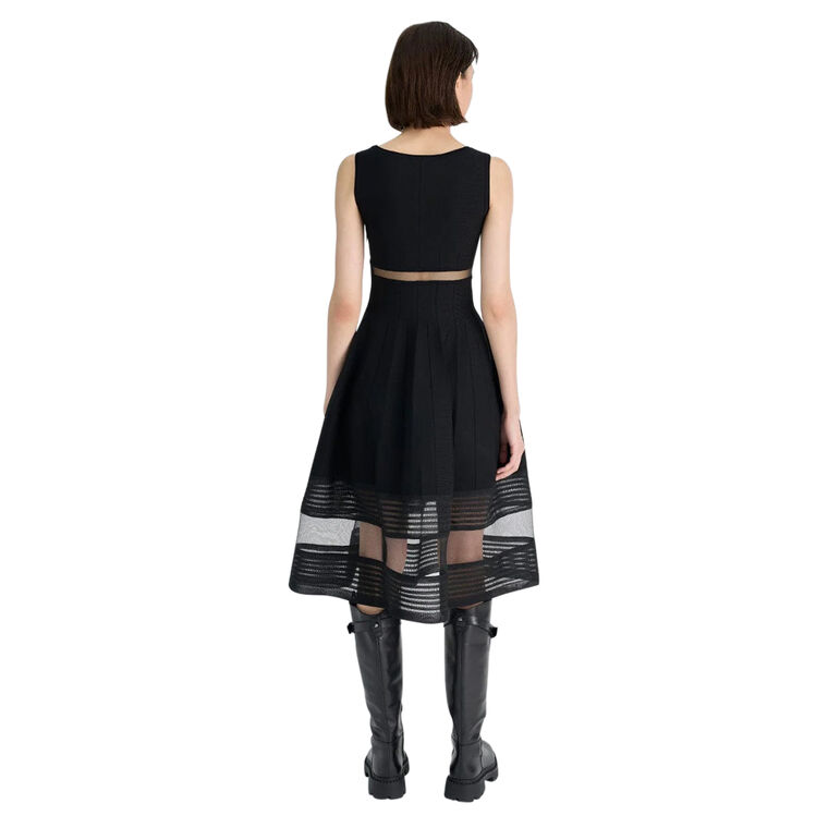 Sleeveless Jacquard Sheer Hem Fit-And-Flare Midi Dress image number null