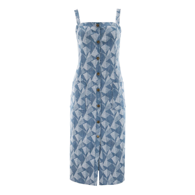 Marine Printed Denim Sleeveless Midi Dress image number null