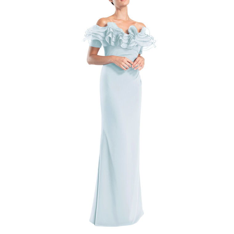 Ruffled Off Shoulder Crepe Gown image number null