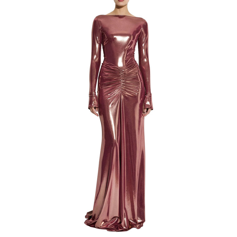 Coated Jersey Ruched Maxi Skirt image number null