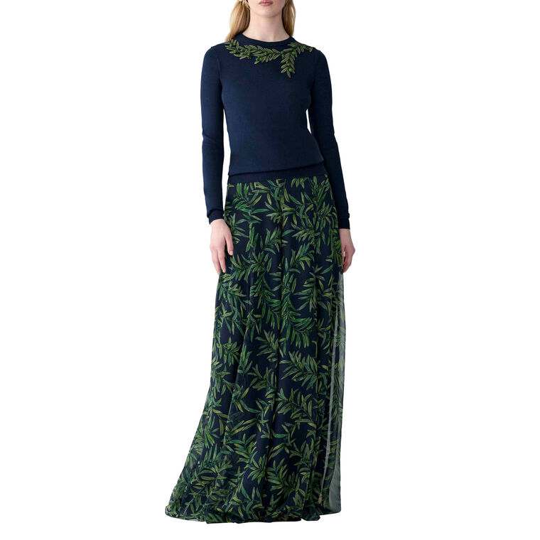 Olive Branch Print Extra Wide Leg Pants image number null