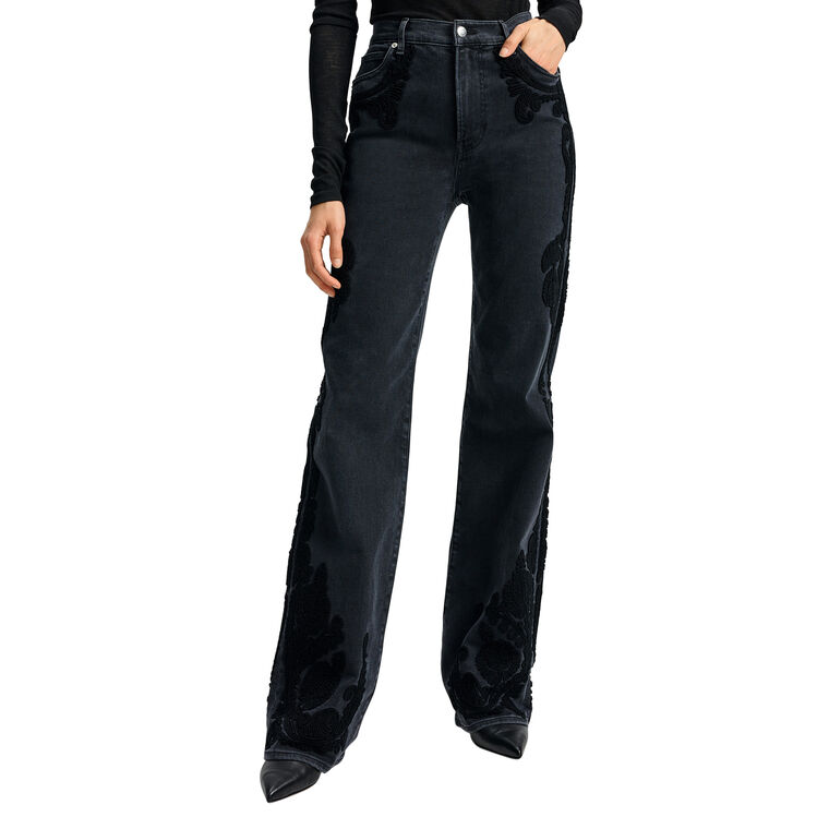 Crosbie Embroidered High-Rise Slim Wide-Leg Jean image number null