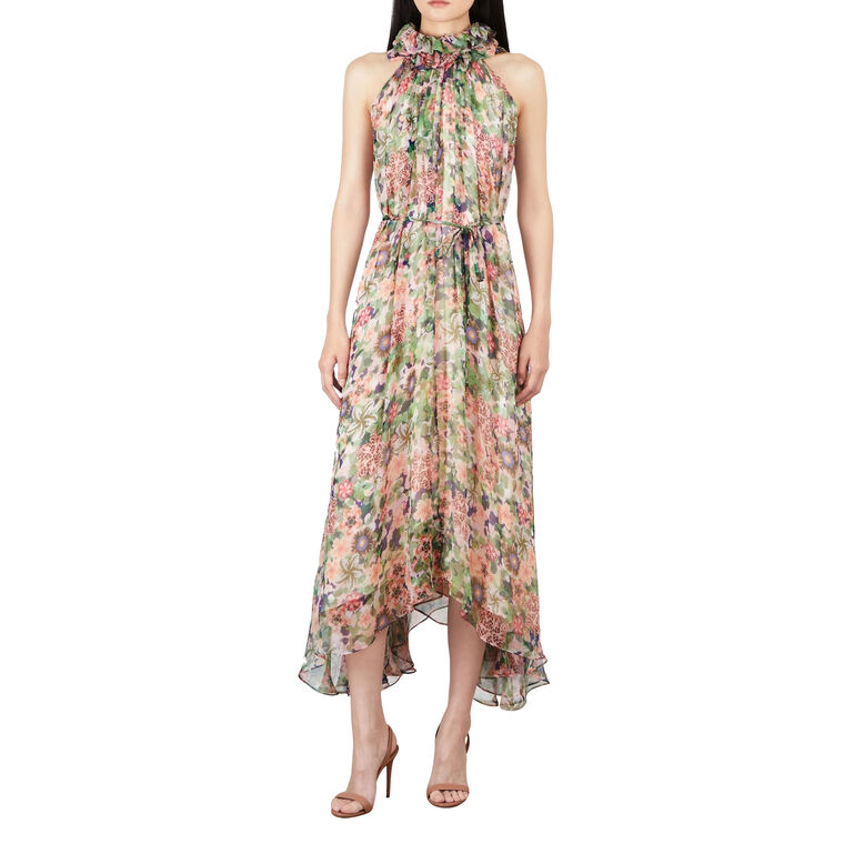 Sleeveless Crinkle Silk Chiffon Midi Dress image number null