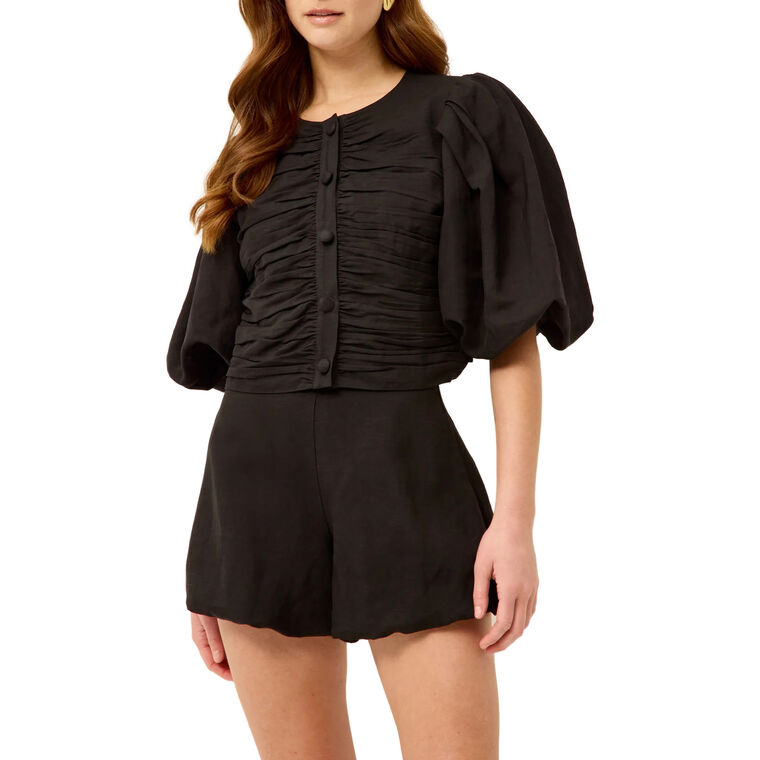 Rowan Puff Sleeve Button Detail Crop Top image number null