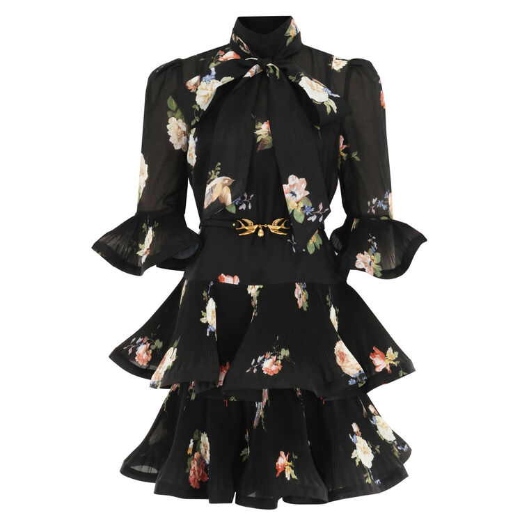 Pleated Sleeved Mini Dress image number null