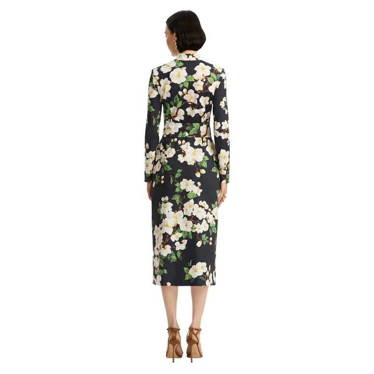 Long Sleeve Cherry Blossom Cotton Poplin Pencil Dress image number null