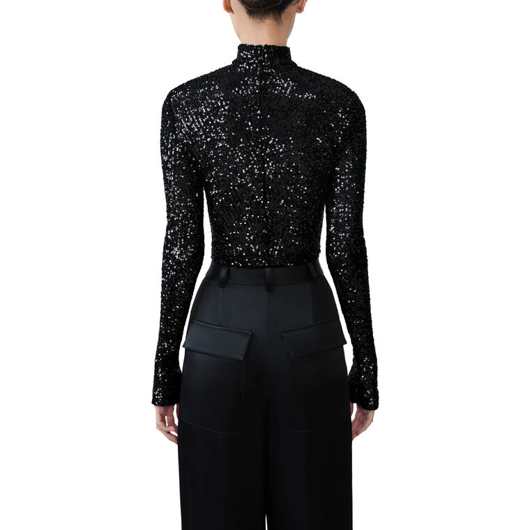 Mini Stretch Sequin Mock Neck Bodysuit image number null