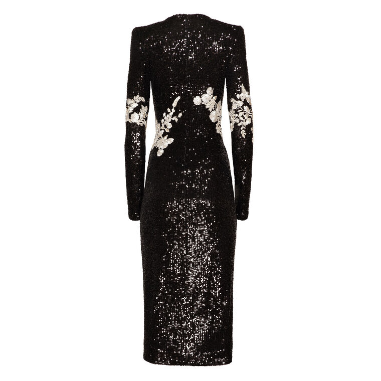 Floral Applique Stretch Sequined Midi Dress image number null