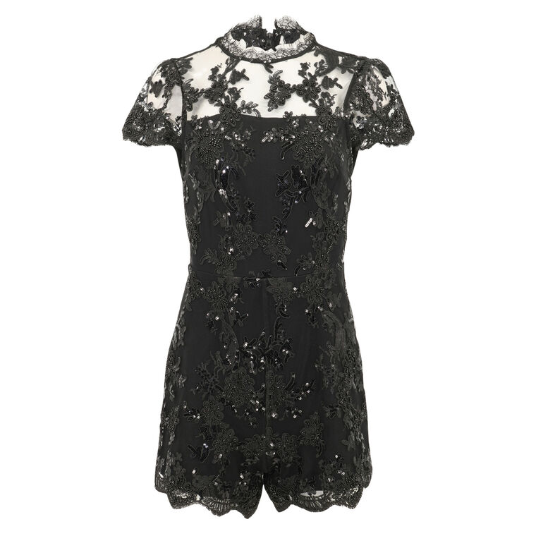 Aliana Lace Embellished Sequin Romper image number null