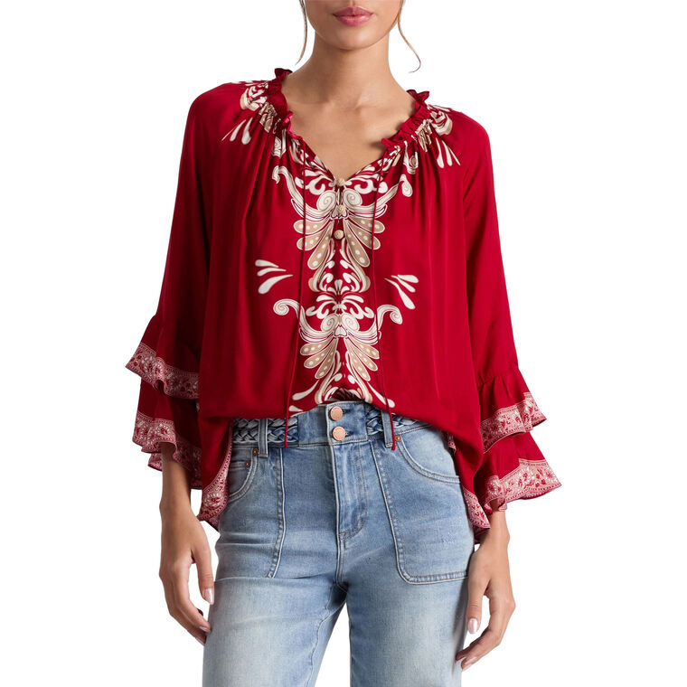 Leonora Button Front Ruffle Sleeve Tunic Top image number null