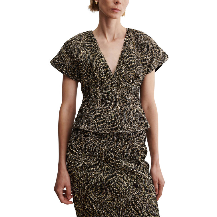 Peak Short Sleeve V-Neck Peplum Web Jacquard Top image number null