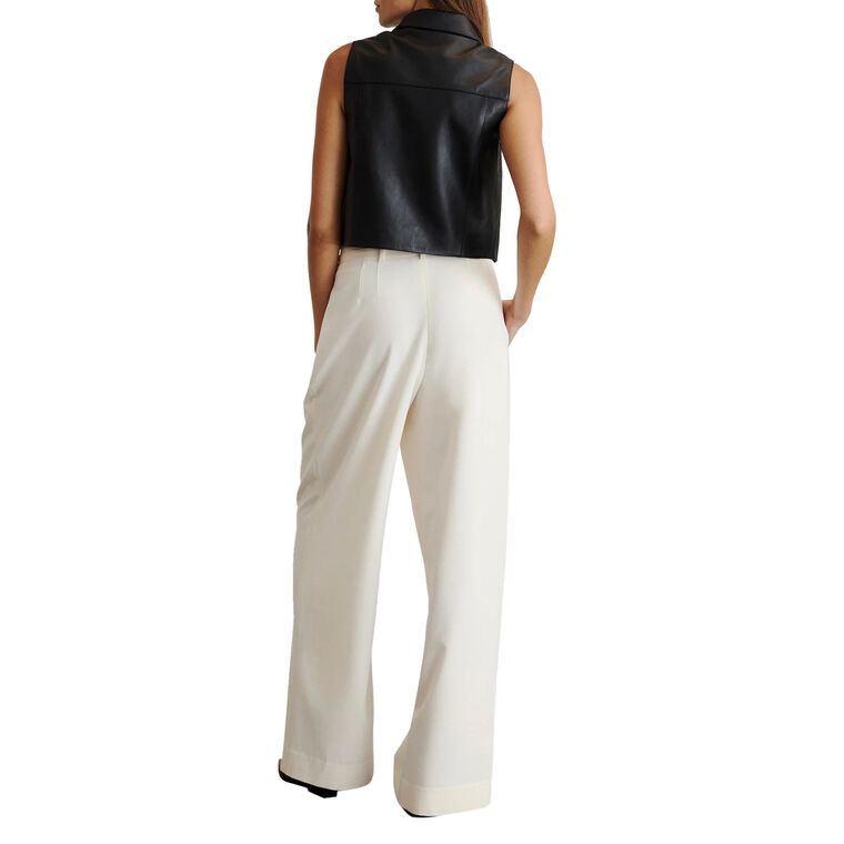 Parton Sleeveless Cropped Collared Leather Top image number null