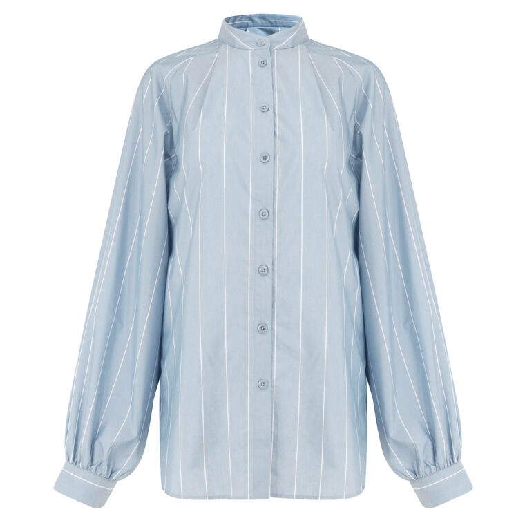Striped Tech Poplin Raglan Tucked Shirt image number null