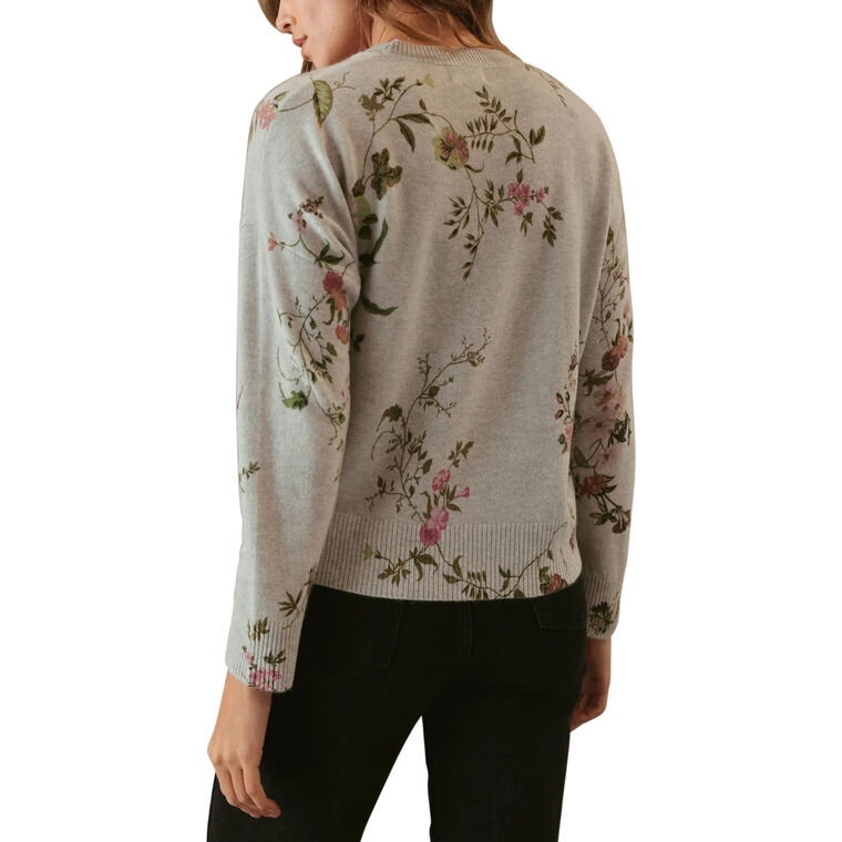 Bell Allover Floral Print Long Sleeve Cashmere Crewneck Sweater image number null