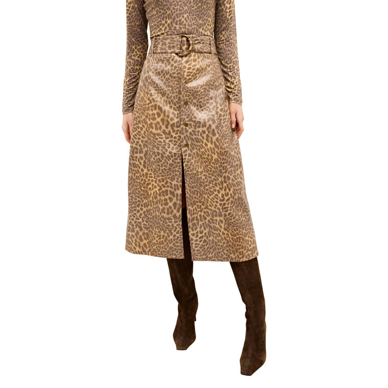 Chelsea Belted Leopard-Print Midi Skirt image number null