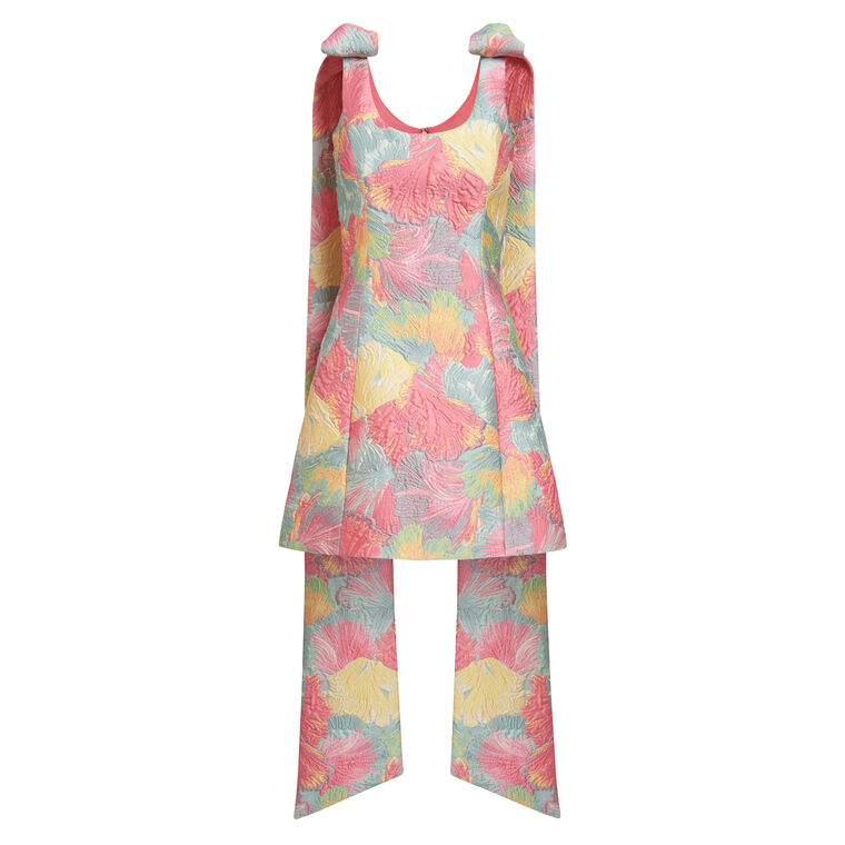 Gita Sherbet Floral Brocade Scoop Neck Mini Dress image number null