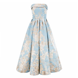 Strapless Brocade Midi Dress with Pockets