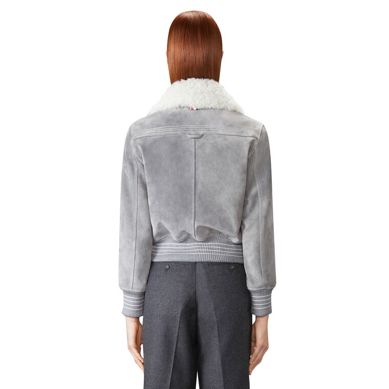 Cropped Suede Flight Jacket With Shearling Collar image number null