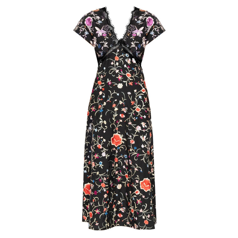 Priscilla Embroidery V-Neck Midi Dress image number null