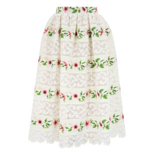 Chine Hibiscus Stripes Cotton-Blend Midi Skirt