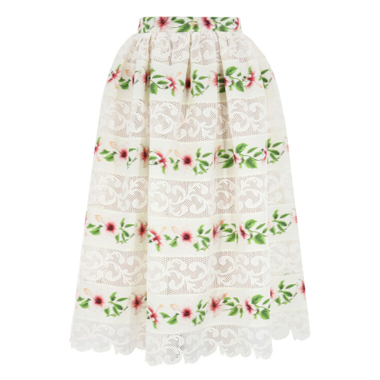 Chine Hibiscus Stripes Cotton-Blend Midi Skirt image number null