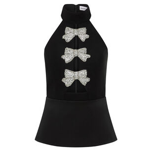 Lita Sleeveless Mockneck Top With Embellished Bows