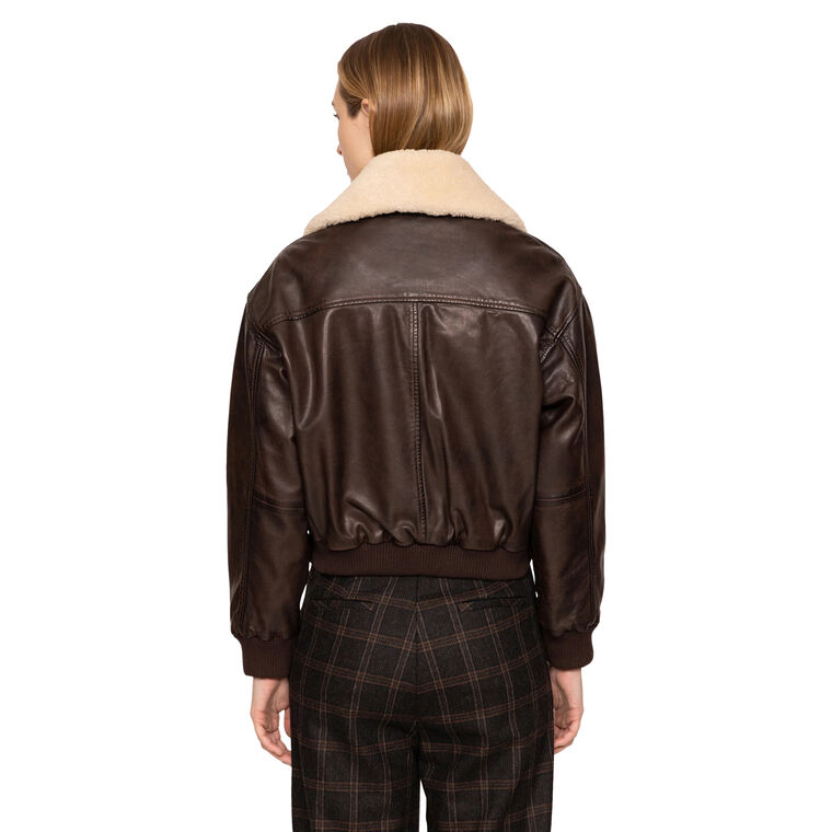 Lenoir Leather Cropped Bomber Jacket image number null