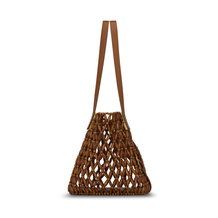 Small Panier Cabas Tote Bag In Wood Beads image number null