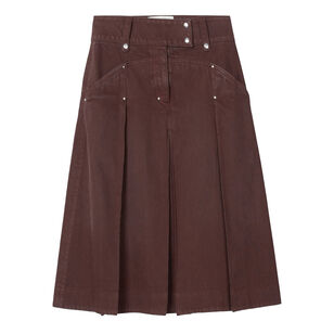 Pleated Denim Midi Skirt
