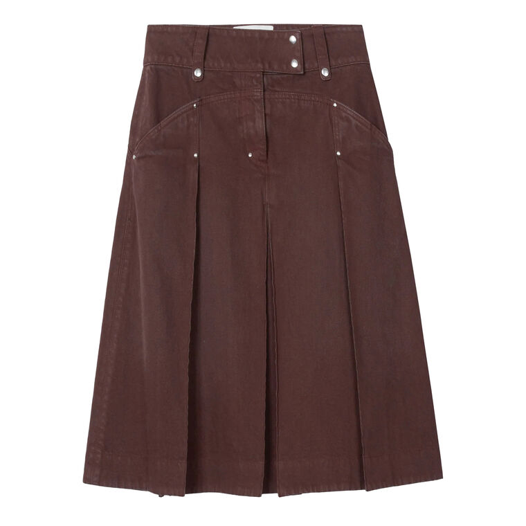 Pleated Denim Midi Skirt image number null