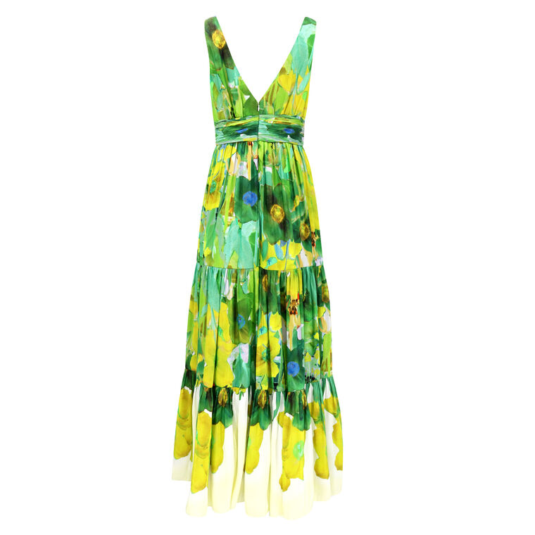 Gail Tiered Floral Satin Dress image number null