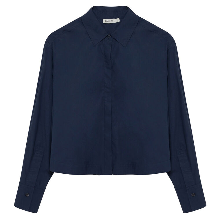 Kacey Long Sleeve Cotton Lace Back Button-Up Shirt image number null