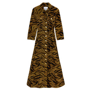 Printed Flock Denim Blazer Midi Dress