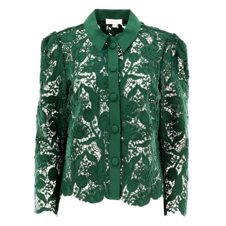 Tulip Garden Lace Long Sleeve Collared Blouse image number null
